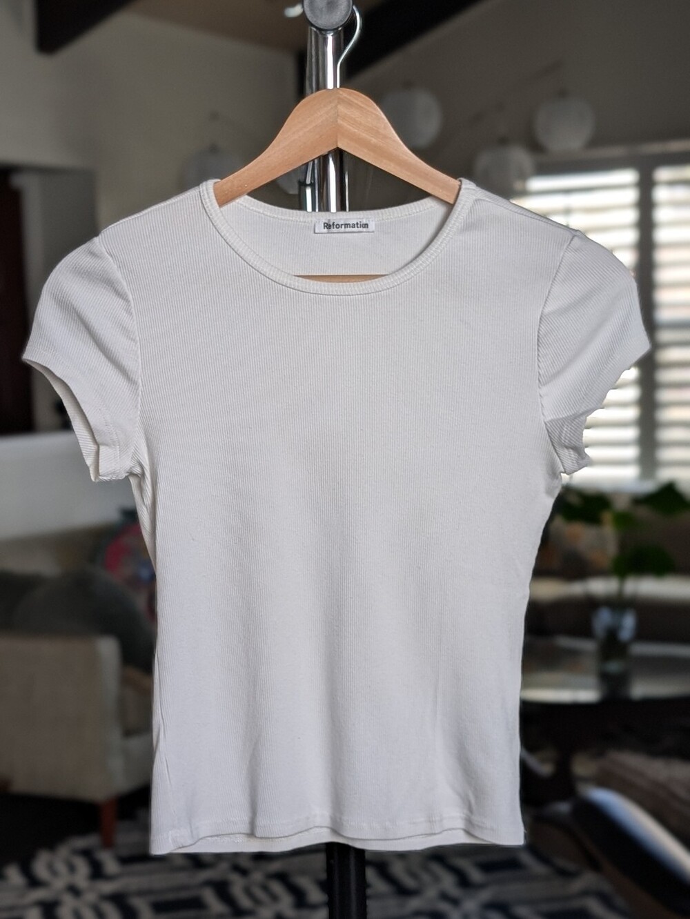 Reformation Ribbed Ivory Organic Cotton Baby Tee Size Small EUC